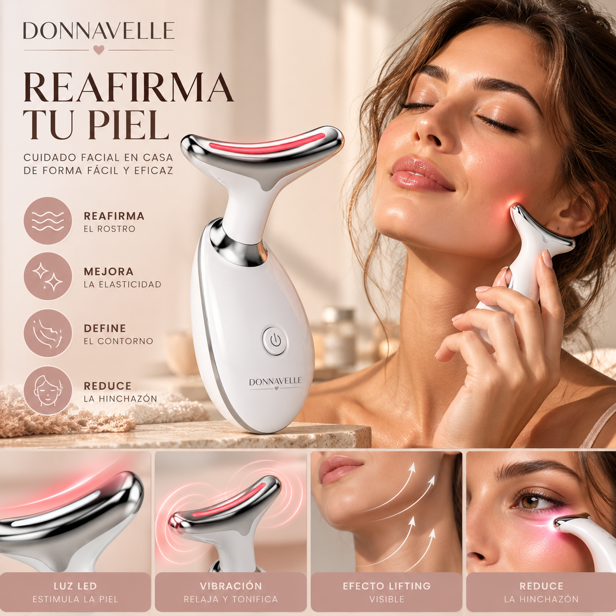 Donnavelle LiftGlow™ – Masajeador Facial Reafirmante LED 7 en 1