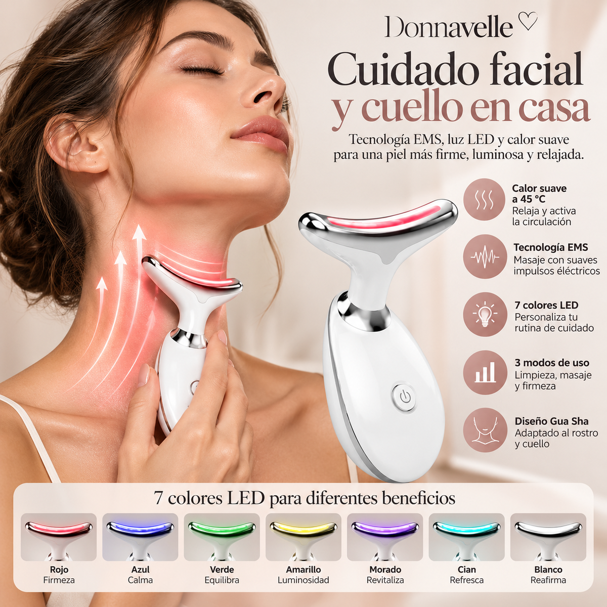 Donnavelle LiftGlow™ – Masajeador Facial Reafirmante LED 7 en 1
